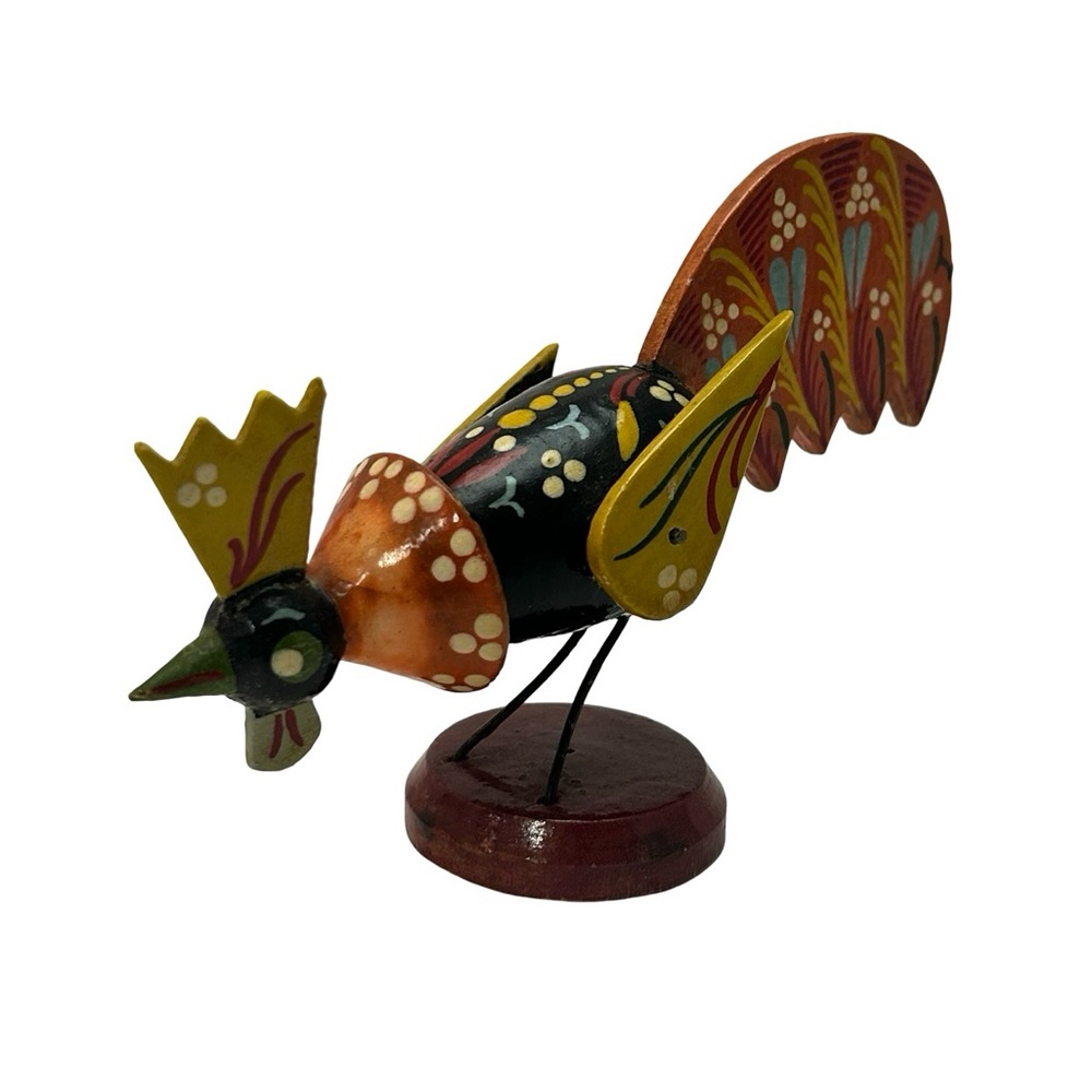 RARE, Collectible Colorful Folk Art Hand Painted Polish Wooden Bird Figurine